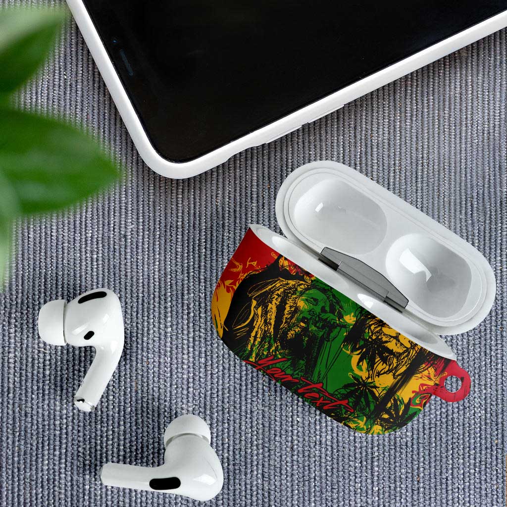 Personalized Rastafarian Lion Legend Bob AirPods Case Black Jamaican Reggae Sketch Portrait