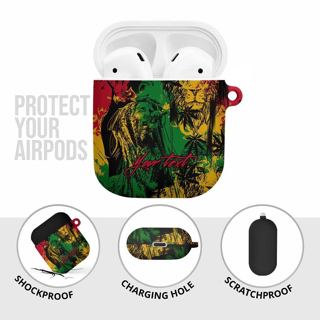 Personalized Rastafarian Lion Legend Bob AirPods Case Black Jamaican Reggae Sketch Portrait