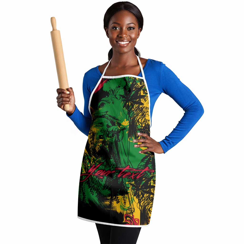 Personalized Rastafarian Lion Legend Bob Apron Black Jamaican Reggae Sketch Portrait