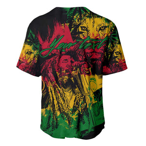 Rastafarian Lion Legend Bob Baseball Jersey Black Jamaican Reggae Festival Sketch Portrait