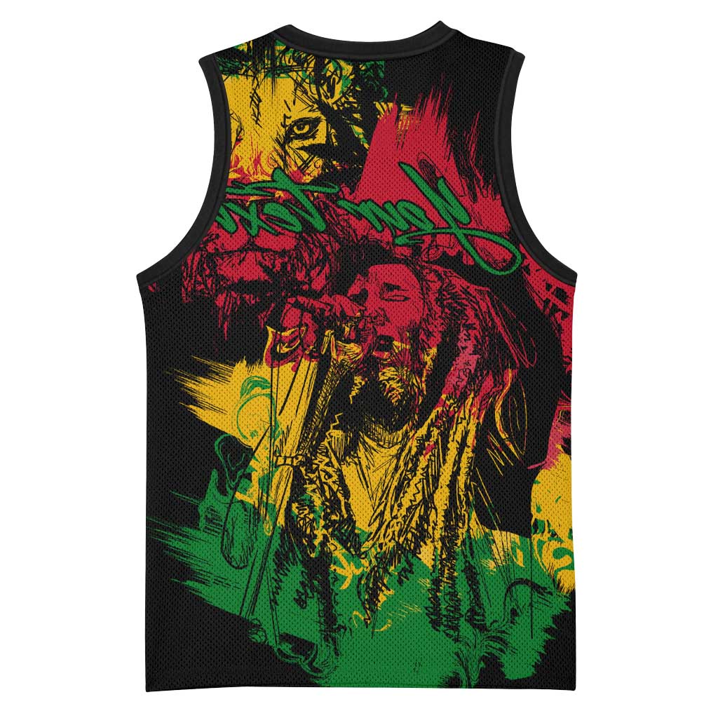 Rastafarian Lion Legend Bob Basketball Jersey Black Jamaican Reggae Festival Sketch Portrait - African Pride
