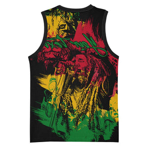 Rastafarian Lion Legend Bob Basketball Jersey Black Jamaican Reggae Festival Sketch Portrait - African Pride