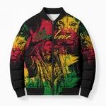 Personalized Rastafarian Lion Legend Bob Bomber Puffer Jacket Black Jamaican Reggae Sketch Portrait
