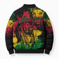 Personalized Rastafarian Lion Legend Bob Bomber Puffer Jacket Black Jamaican Reggae Sketch Portrait