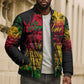 Personalized Rastafarian Lion Legend Bob Bomber Puffer Jacket Black Jamaican Reggae Sketch Portrait