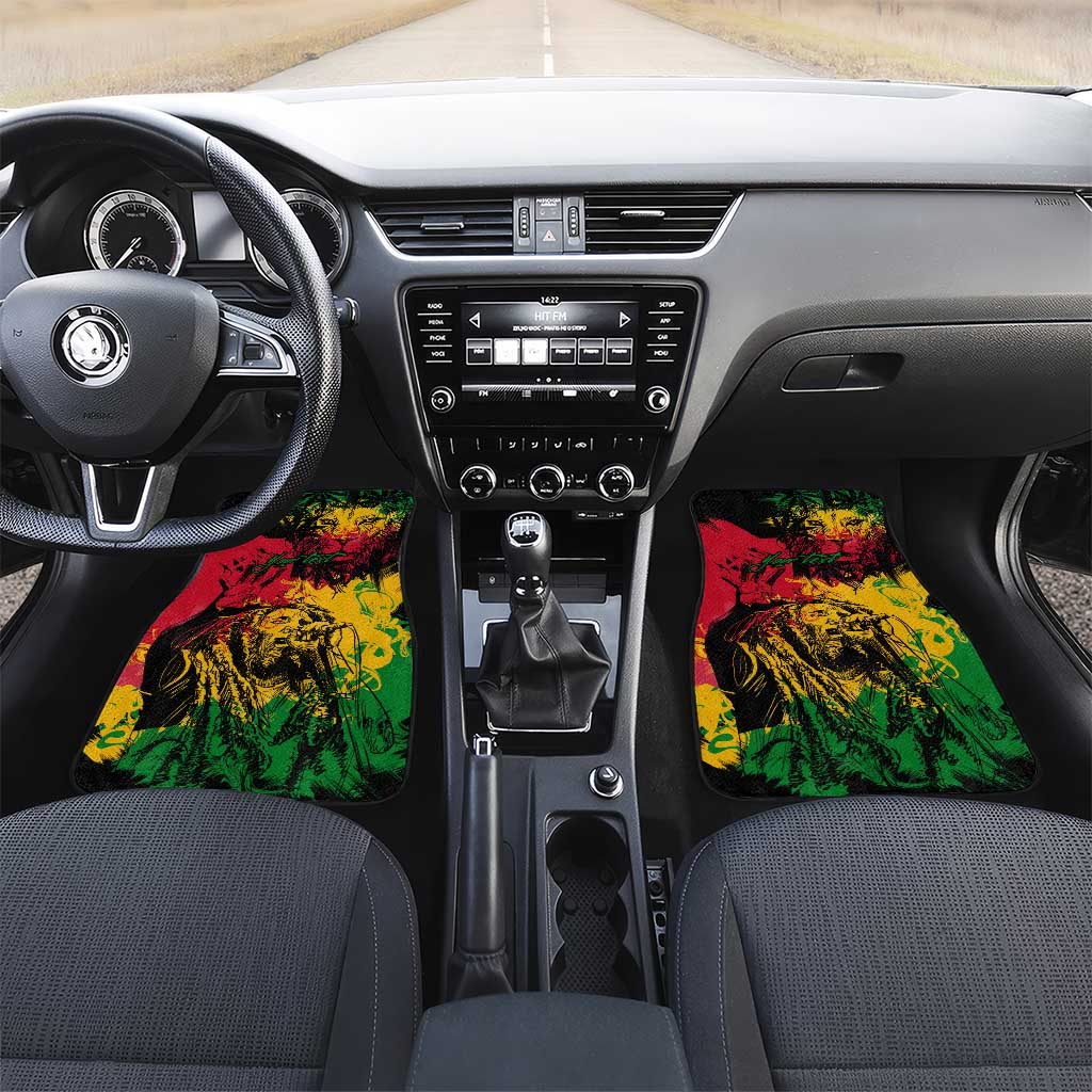 Rastafarian Lion Legend Bob Car Mats Black Jamaican Reggae Festival Sketch Portrait
