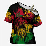 Personalized Rastafarian Lion Legend Bob Cross Shoulder Shirt Black Jamaican Reggae Sketch Portrait