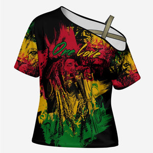 Personalized Rastafarian Lion Legend Bob Cross Shoulder Shirt Black Jamaican Reggae Sketch Portrait