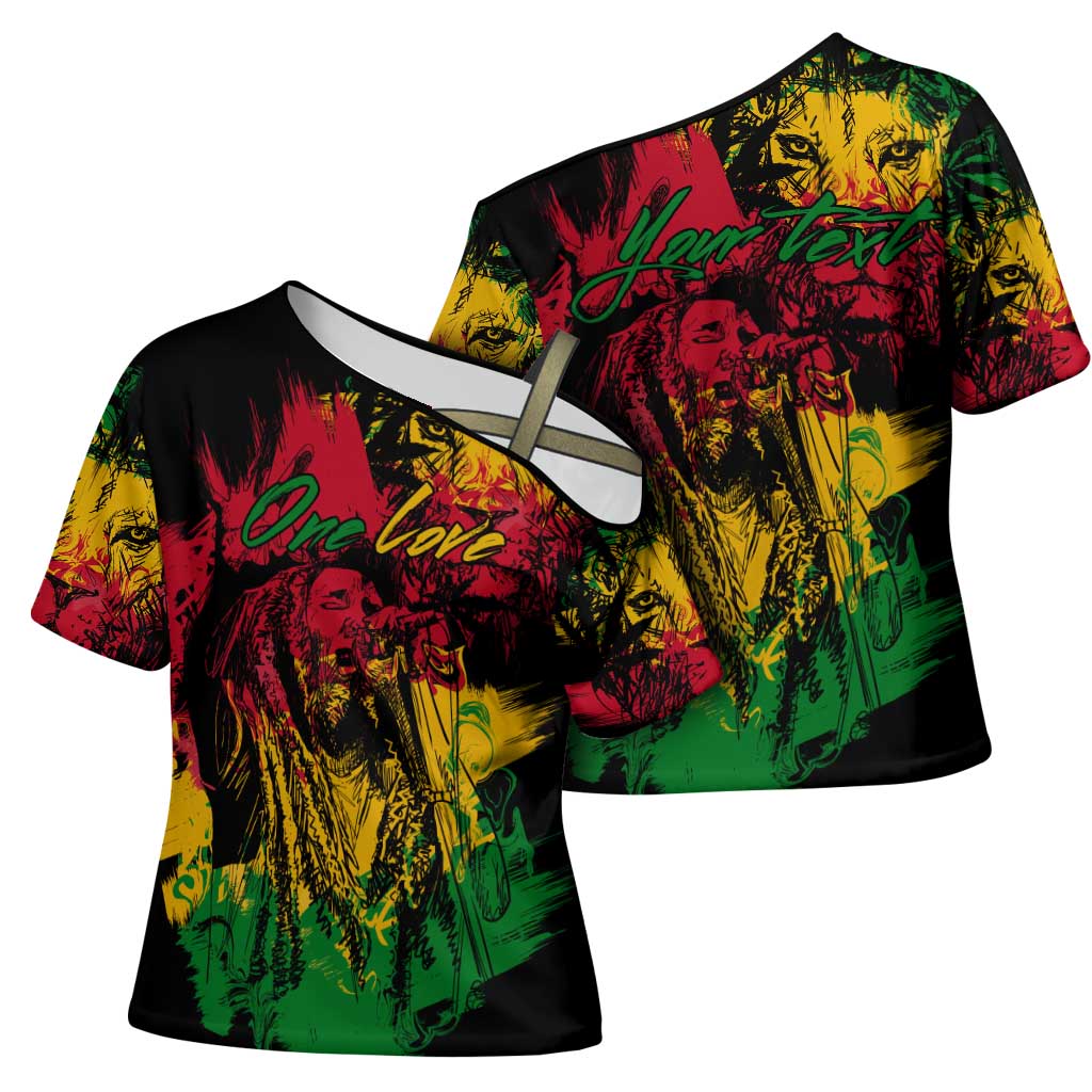 Personalized Rastafarian Lion Legend Bob Cross Shoulder Shirt Black Jamaican Reggae Sketch Portrait