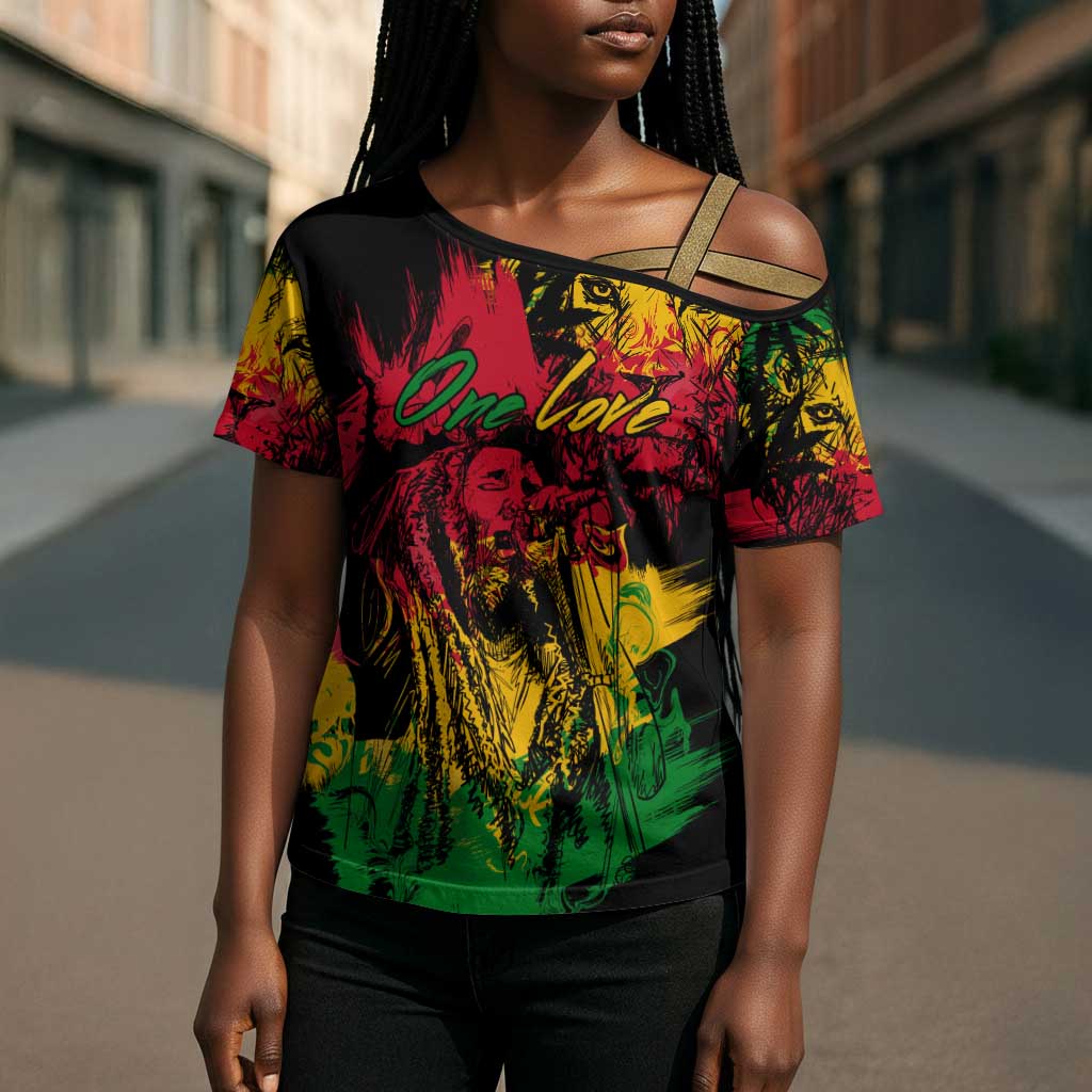 Personalized Rastafarian Lion Legend Bob Cross Shoulder Shirt Black Jamaican Reggae Sketch Portrait