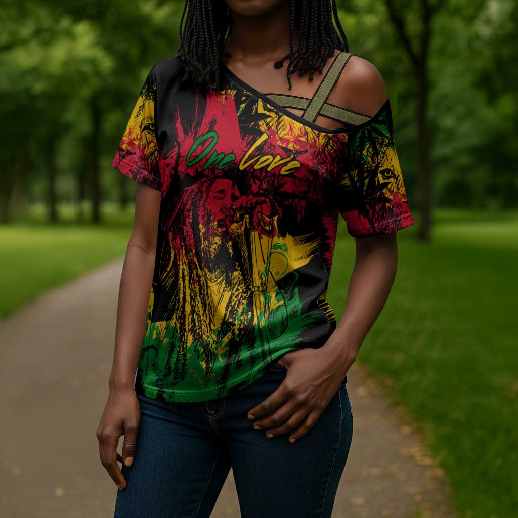 Personalized Rastafarian Lion Legend Bob Cross Shoulder Shirt Black Jamaican Reggae Sketch Portrait
