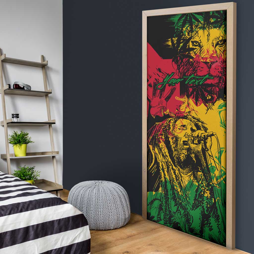Personalized Rastafarian Lion Legend Bob Door Cover Black Jamaican Reggae Sketch Portrait