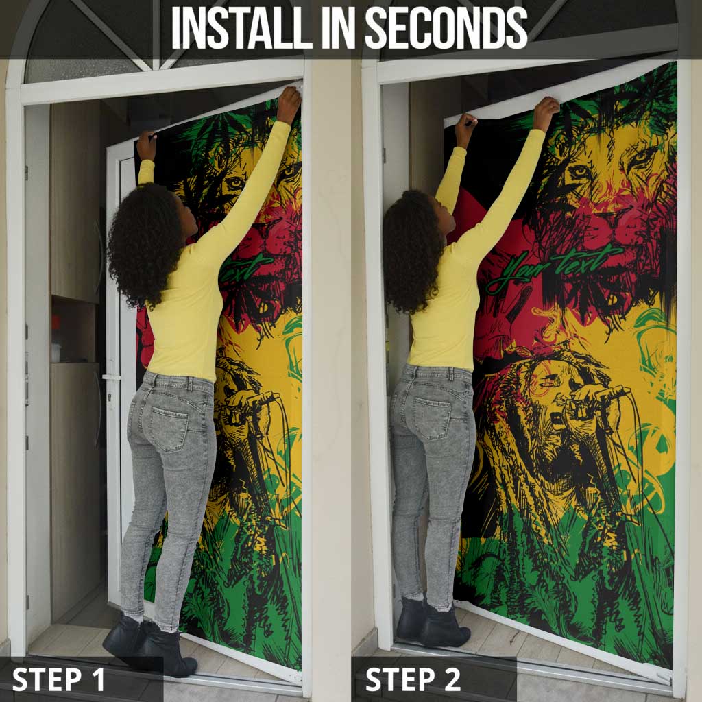 Personalized Rastafarian Lion Legend Bob Door Cover Black Jamaican Reggae Sketch Portrait
