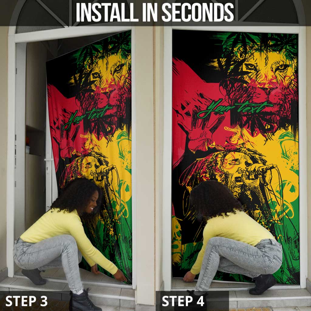 Personalized Rastafarian Lion Legend Bob Door Cover Black Jamaican Reggae Sketch Portrait