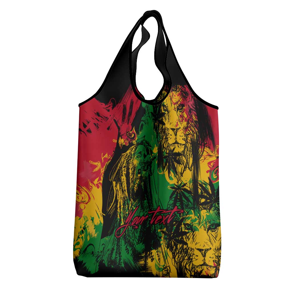 Rastafarian Lion Legend Bob Grocery Bag Black Jamaican Reggae Festival Sketch Portrait