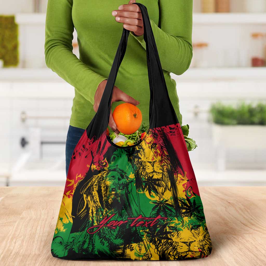 Rastafarian Lion Legend Bob Grocery Bag Black Jamaican Reggae Festival Sketch Portrait