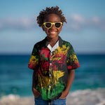 Rastafarian Lion Legend Bob Kid Hawaiian Shirt Black Jamaican Reggae Festival Sketch Portrait