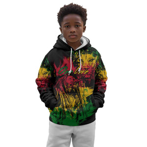Rastafarian Lion Legend Bob Kid Hoodie Black Jamaican Reggae Festival Sketch Portrait