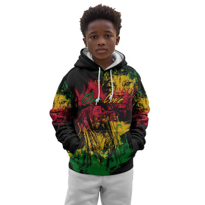 Rastafarian Lion Legend Bob Kid Hoodie Black Jamaican Reggae Festival Sketch Portrait