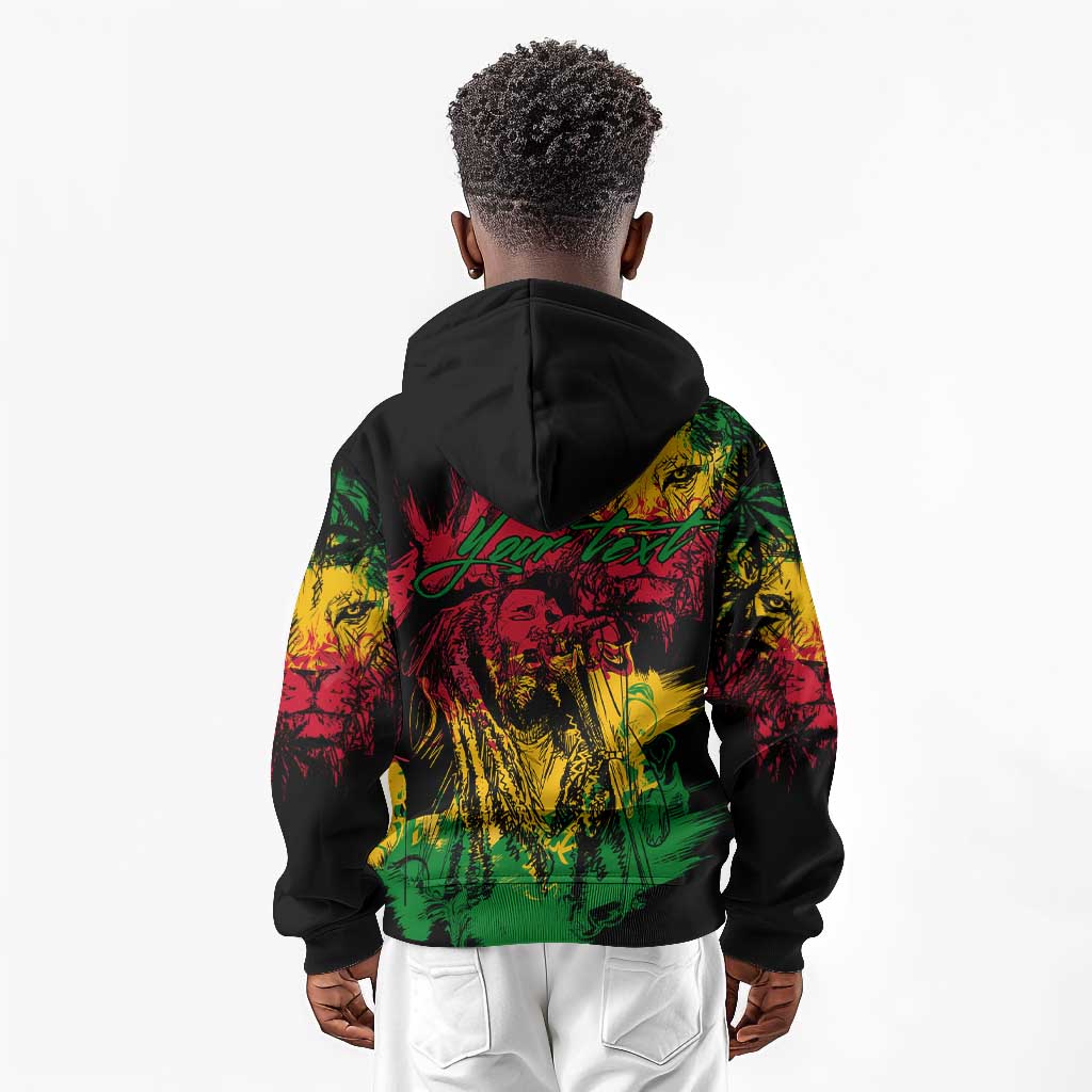 Rastafarian Lion Legend Bob Kid Hoodie Black Jamaican Reggae Festival Sketch Portrait