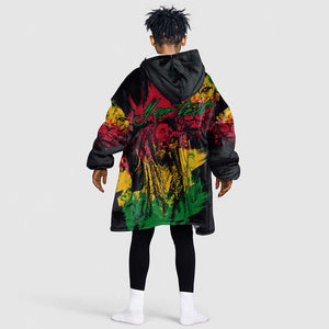 Rastafarian Lion Legend Bob Kid Wearable Blanket Hoodie Black Jamaican Reggae Festival Sketch Portrait