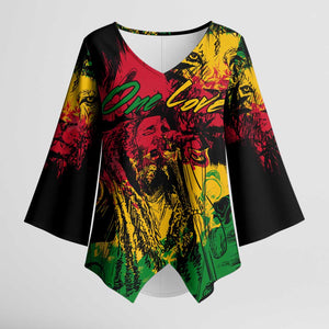 Personalized Rastafarian Lion Legend Bob Kimono Sleeve Blouse Black Jamaican Reggae Sketch Portrait