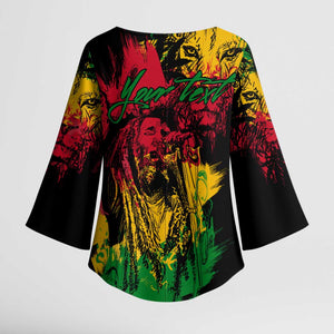 Personalized Rastafarian Lion Legend Bob Kimono Sleeve Blouse Black Jamaican Reggae Sketch Portrait