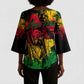 Personalized Rastafarian Lion Legend Bob Kimono Sleeve Blouse Black Jamaican Reggae Sketch Portrait