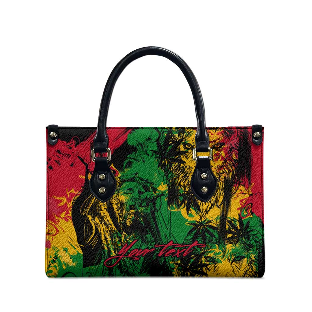 Personalized Rastafarian Lion Legend Bob Leather Bag Black Jamaican Reggae Sketch Portrait