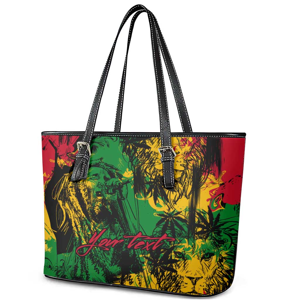 Rastafarian Lion Legend Bob Leather Tote Bag Black Jamaican Reggae Festival Sketch Portrait