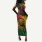 Rastafarian Lion Legend Bob Long Sleeve Bodycon Dress Black Jamaican Reggae Festival Sketch Portrait LT9