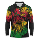 Rastafarian Lion Legend Bob Long Sleeve Polo Shirt Black Jamaican Reggae Festival Sketch Portrait