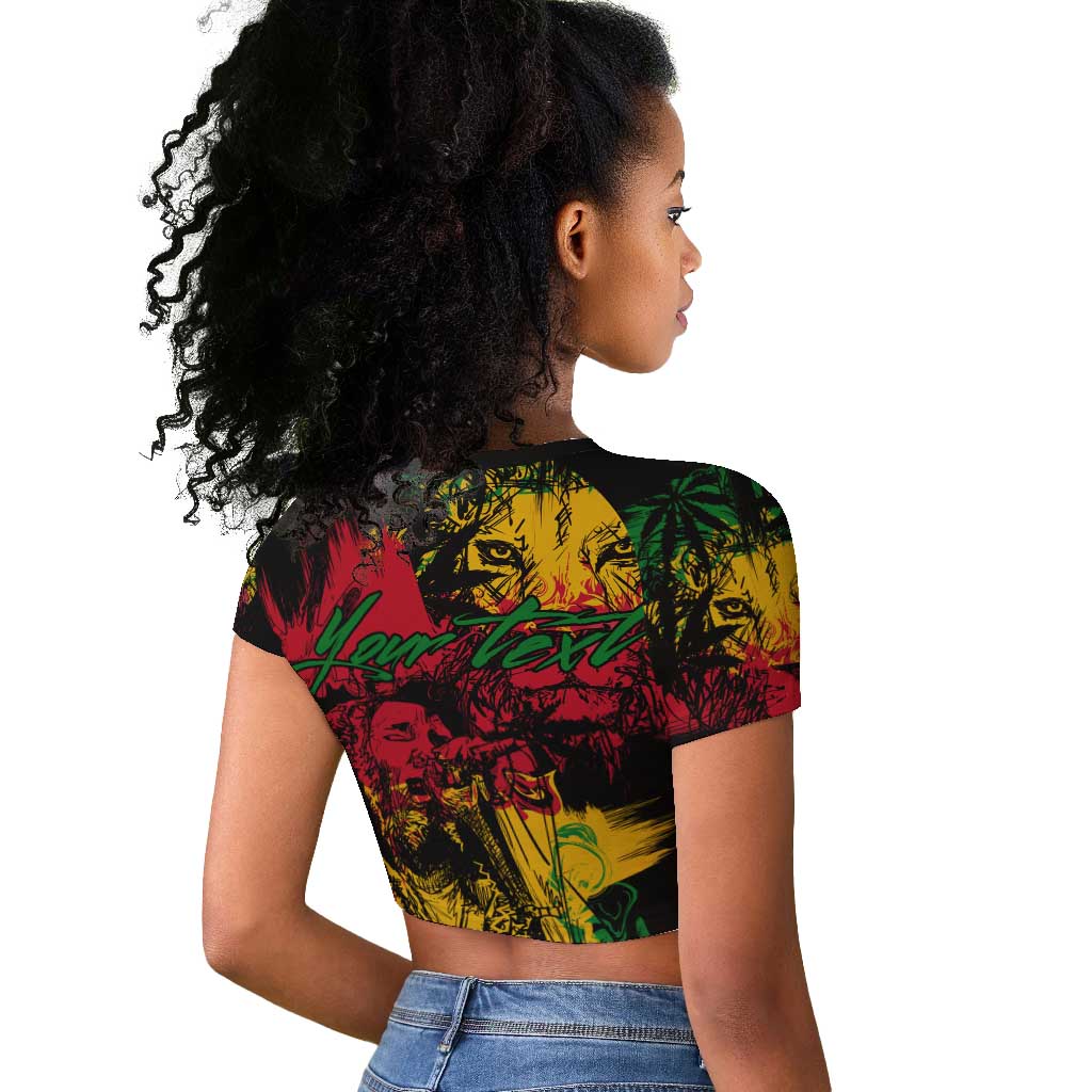 Rastafarian Lion Legend Bob Raglan Cropped T shirt Black Jamaican Reggae Festival Sketch Portrait
