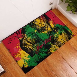 Rastafarian Lion Legend Bob Rubber Doormat Black Jamaican Reggae Festival Sketch Portrait