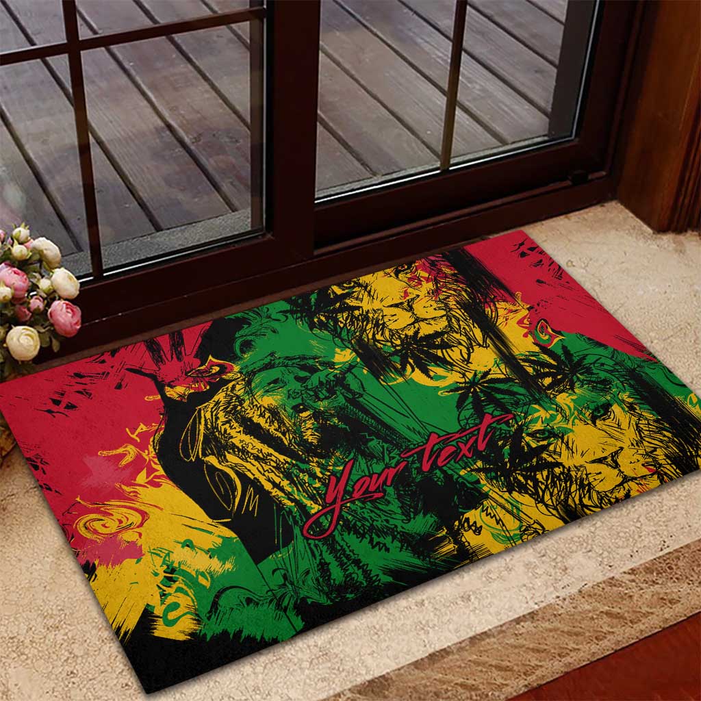 Rastafarian Lion Legend Bob Rubber Doormat Black Jamaican Reggae Festival Sketch Portrait