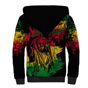 Rastafarian Lion Legend Bob Sherpa Hoodie Black Jamaican Reggae Festival Sketch Portrait