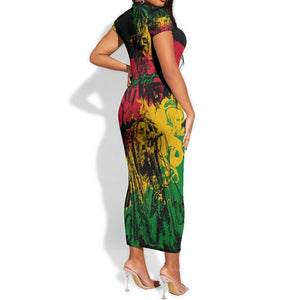 Rastafarian Lion Legend Bob Short Sleeve Bodycon Dress Black Jamaican Reggae Festival Sketch Portrait LT9