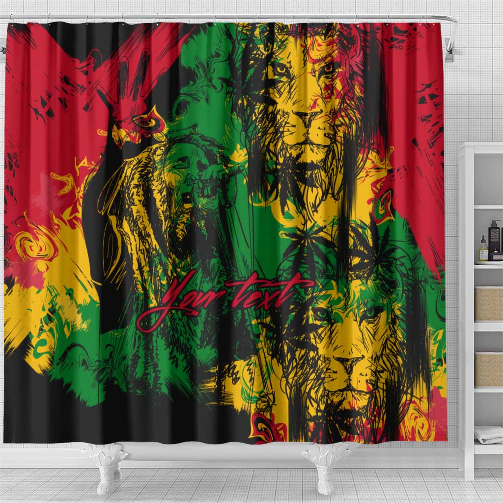 Rastafarian Lion Legend Bob Shower Curtain Black Jamaican Reggae Festival Sketch Portrait