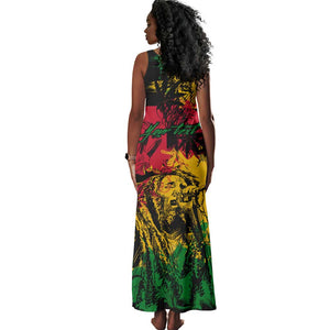 Rastafarian Lion Legend Bob Tank Maxi Dress Black Jamaican Reggae Festival Sketch Portrait