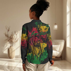 Rastafarian Lion Legend Bob Women Casual Shirt Black Jamaican Reggae Festival Sketch Portrait LT9
