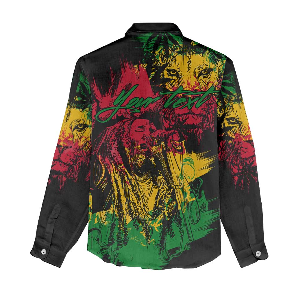 Rastafarian Lion Legend Bob Women Casual Shirt Black Jamaican Reggae Festival Sketch Portrait LT9