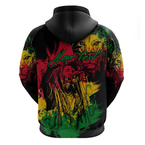 Rastafarian Lion Legend Bob Zip Hoodie Black Jamaican Reggae Festival Sketch Portrait