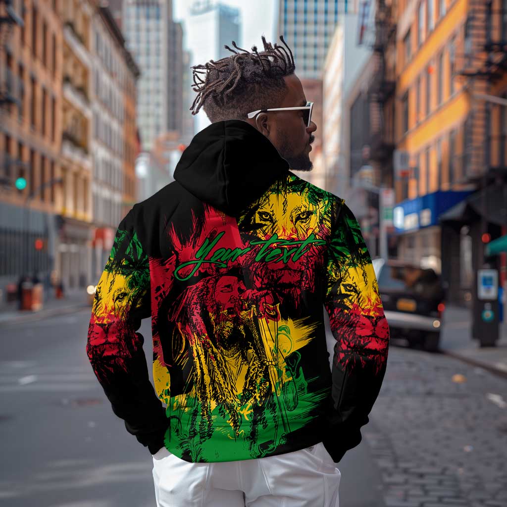 Rastafarian Lion Legend Bob Zip Hoodie Black Jamaican Reggae Festival Sketch Portrait