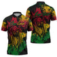 Personalized Rastafarian Lion Legend Bob Zipper Polo Shirt Black Jamaican Reggae Sketch Portrait
