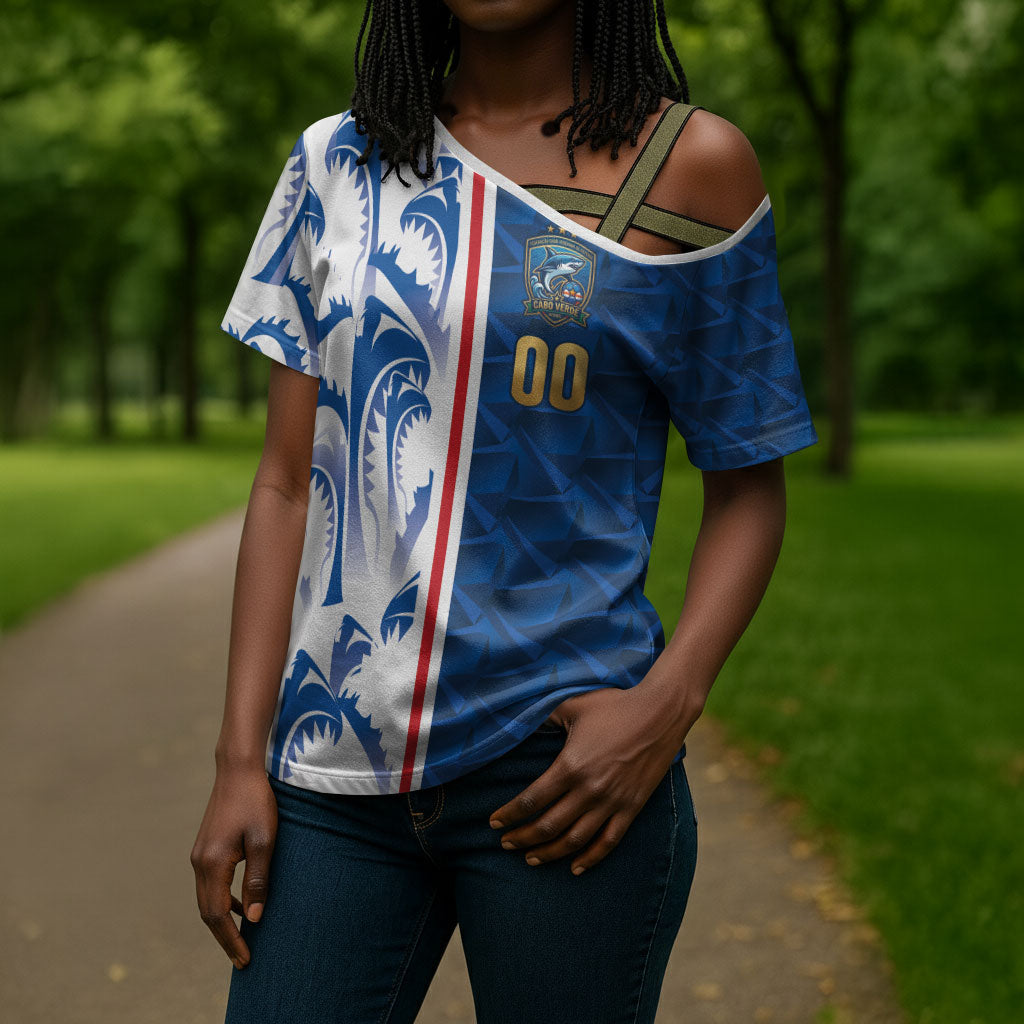 Cabo Verde Kopa di Mundu Custom Cross Shoulder Shirt Atlantic Waves Blue Edition