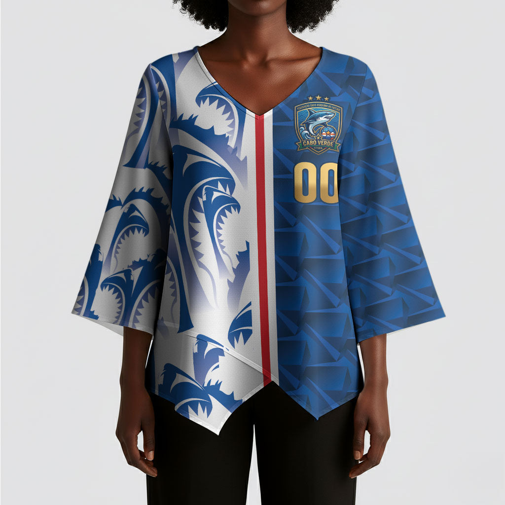 Cabo Verde Kopa di Mundu Custom Kimono Sleeve Blouse Atlantic Waves Blue Edition