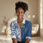 Cabo Verde Kopa di Mundu Custom Women Casual Shirt Atlantic Waves Blue Edition