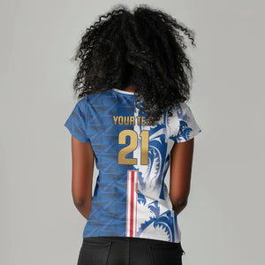 Cabo Verde Kopa di Mundu Custom Women V-Neck T-Shirt Atlantic Waves Blue Edition