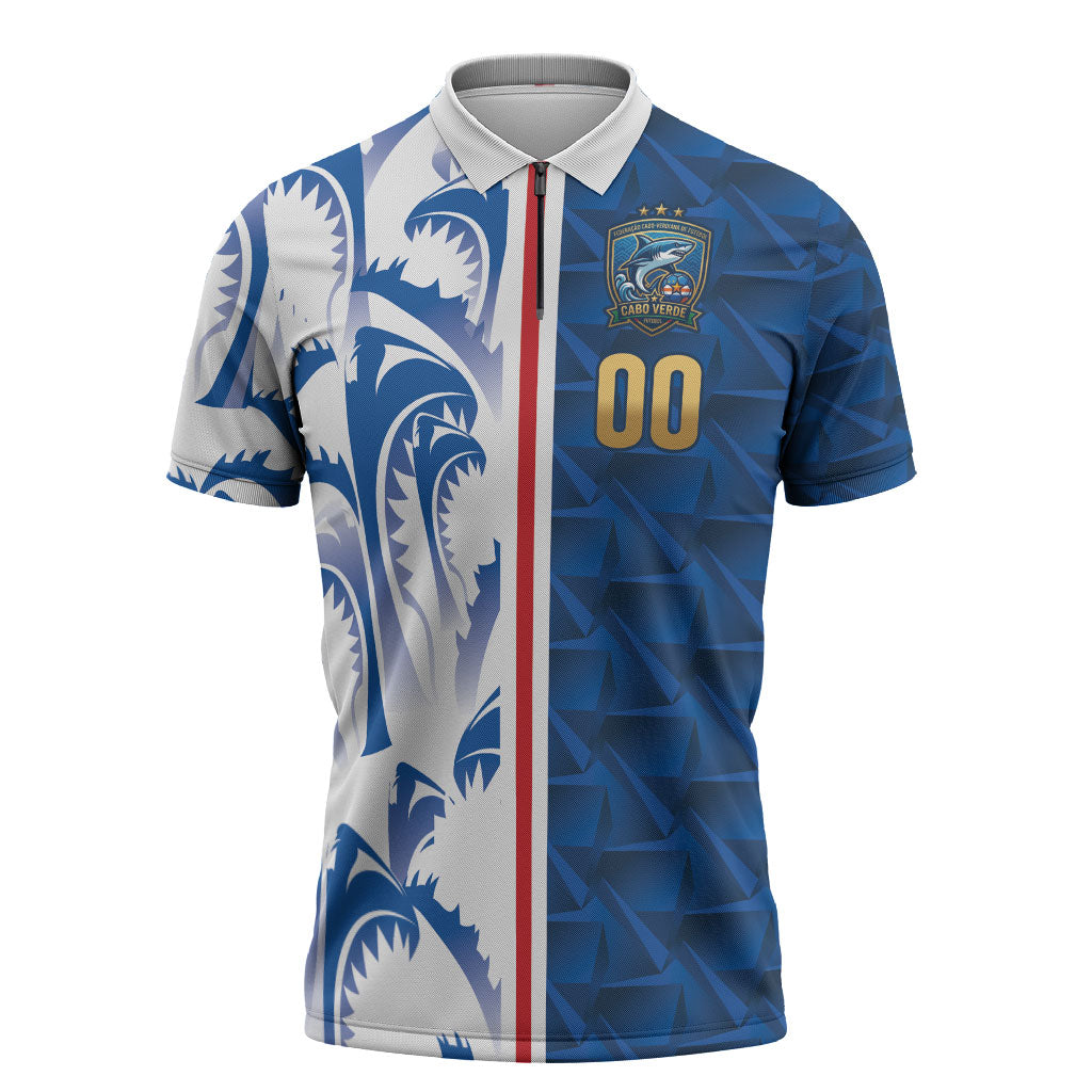 Cabo Verde Kopa di Mundu Custom Zipper Polo Shirt Atlantic Waves Blue Edition
