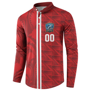Cabo Verde Kopa di Mundu Custom Button Sweatshirt Atlantic Waves Red Edition